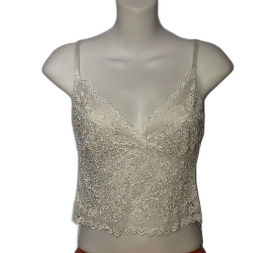 White Camisole Floral Lace V Neck Scallopped Hem Womens Size Medium